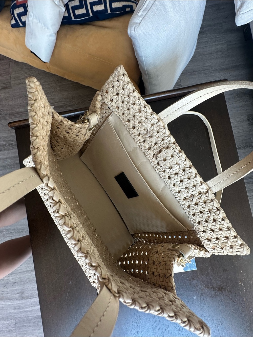Woven Cream Tote with Long Adjustable Strap - Picture 3 of 3